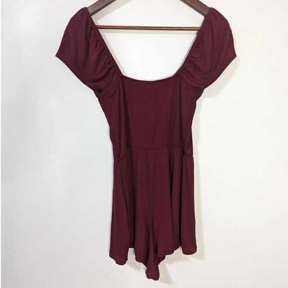 NWT LA Hearts Pacsun Maroon Ribbed Shortsleeve Romper - Picture 7 of 9